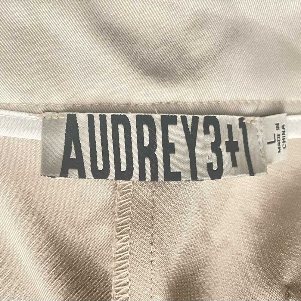 Audrey 3+1 Beige Straight Wide Leg Pants Sz L - Picture 3 of 5